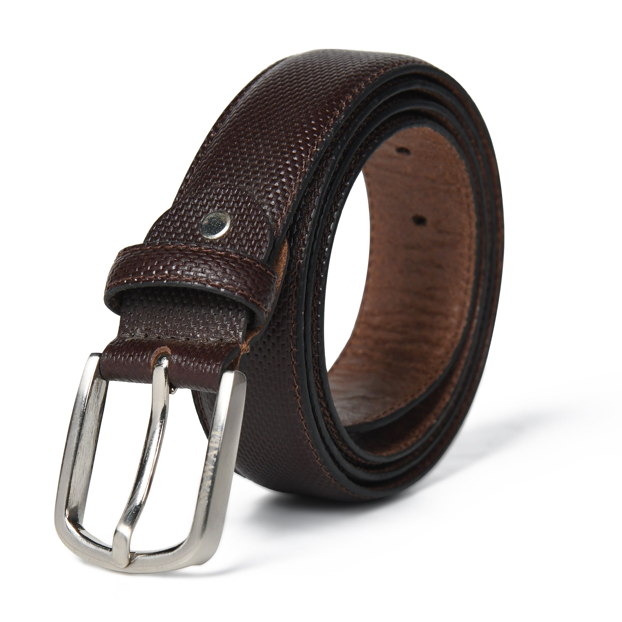 Nawaabi Executive Profile Leather Belt – Crosshatch Dark Brown