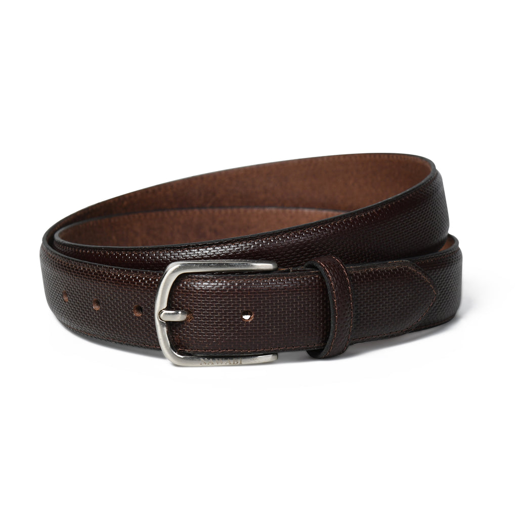 Nawaabi Executive Profile Leather Belt – Crosshatch Dark Brown