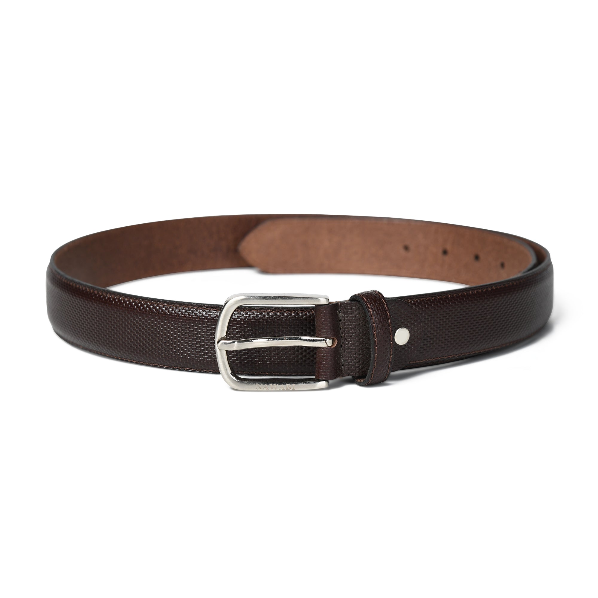 Nawaabi Executive Profile Leather Belt – Crosshatch Dark Brown