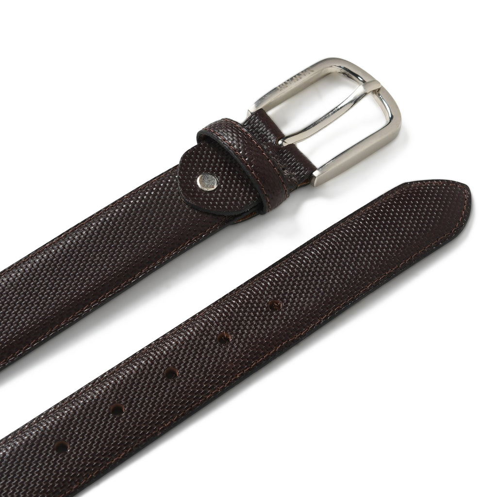 Nawaabi Executive Profile Leather Belt – Crosshatch Dark Brown