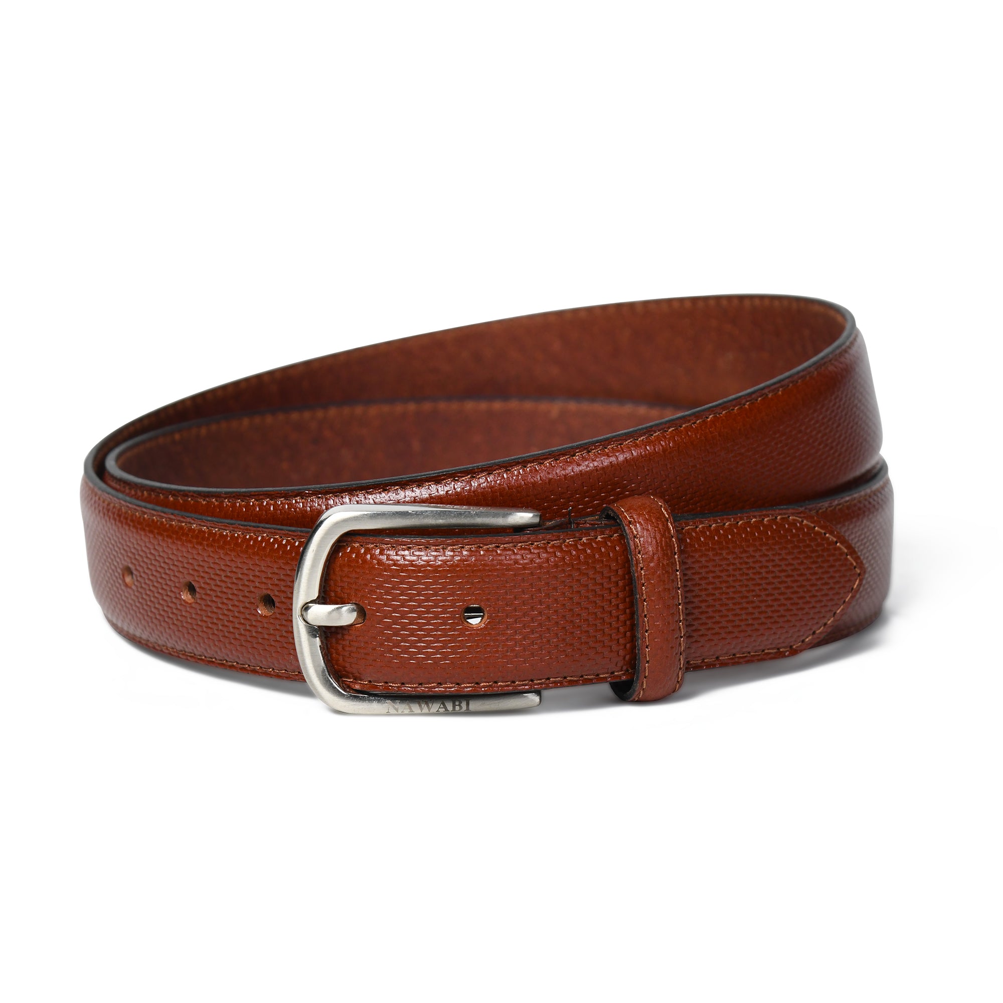 Nawaabi Executive Profile Leather Belt – Crosshatch Light Brown