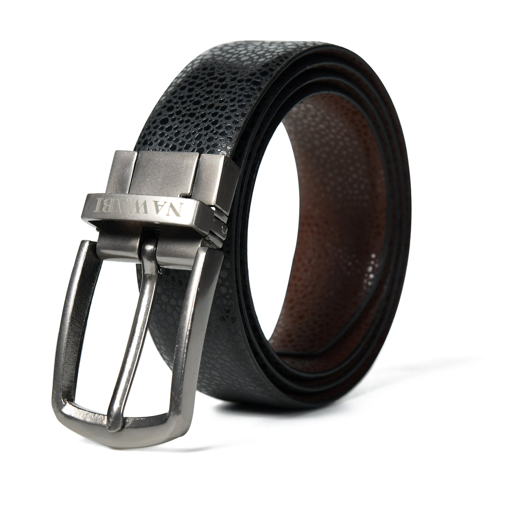 Nawaabi Executive Profile Leather Belt – Pebble Textured Black