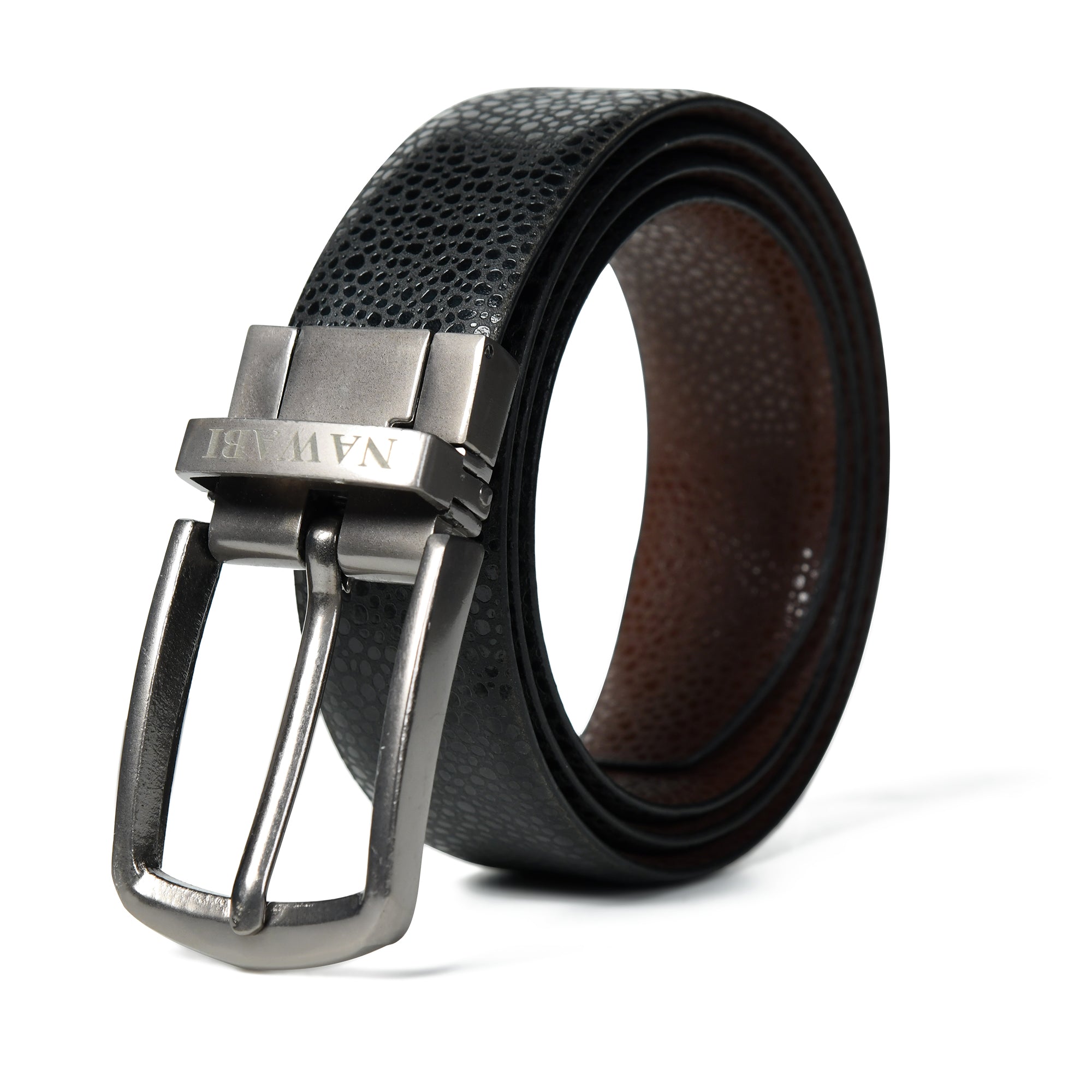 Nawaabi Executive Profile Leather Belt – Pebble Textured Black